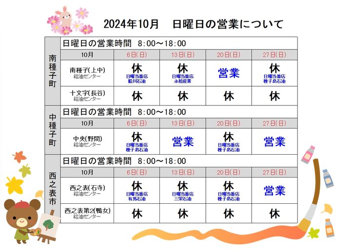 給油センター(ガソリンスタンド)日曜営業